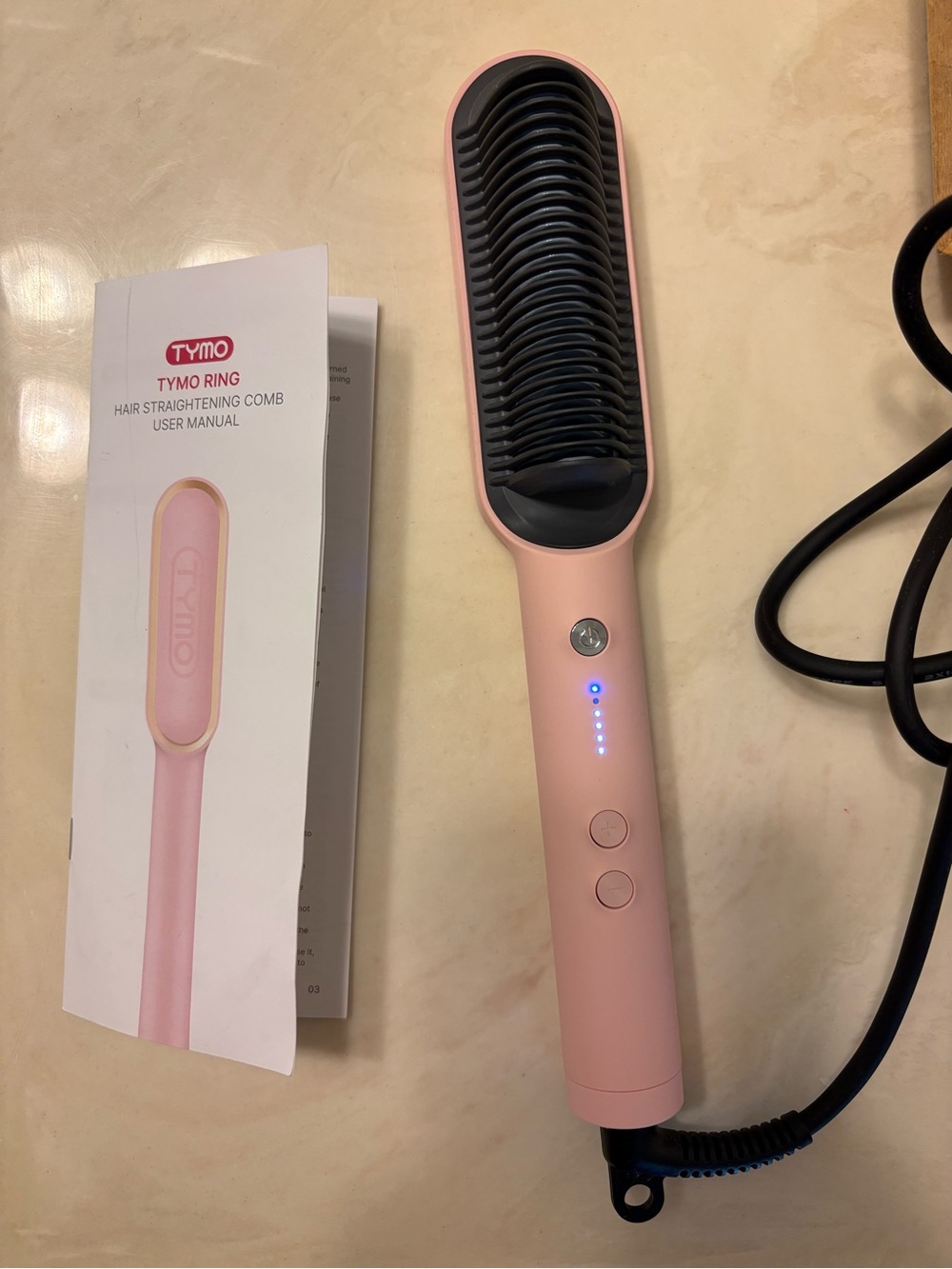 TYMO Pink with Gold Hair Straightening Comb Heated Like New Comb & Manual Only